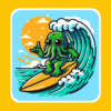 Baby Cthulhu riding a wave