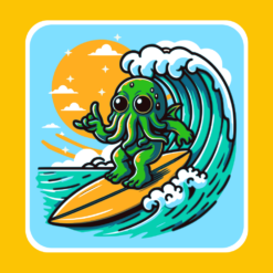 Baby Cthulhu riding a wave